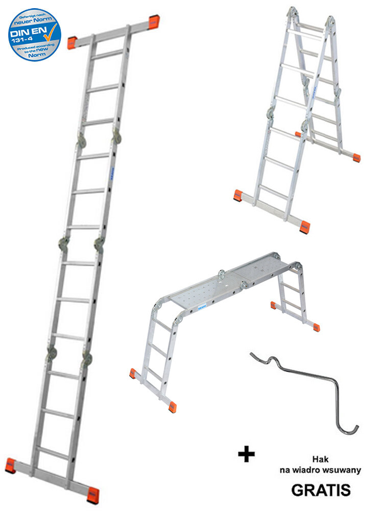 KRAUSE MultiMatic uniwersalna drabina aluminiowa przegubowa z platformą 4x3 szczeble